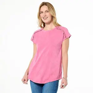 DG2 by Diane Gilman Venise Lace Trimmed Dolman Sleeve Top