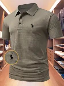 Men's Summer Polo Shirt, Casual Golf Polo, Casual Fitted Design, New Jacquard Fabric, Short Sleeve Collar, Available in Multiple Colors
