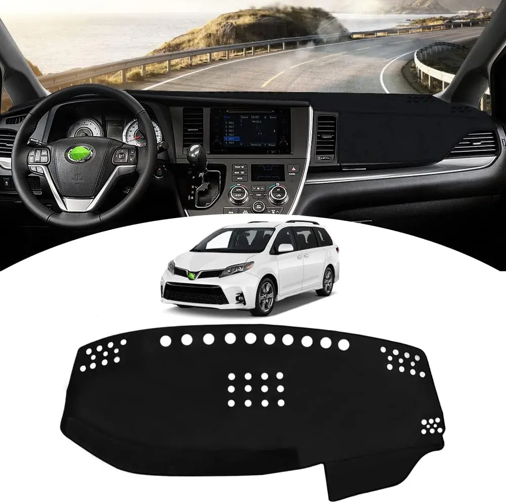 KUST Vehicle Specific Fit Dashboard Mat for Toyota Sienna 2015-2020, Car Accessories with Non-Slip Backing Flannel, UV Protection Sunshade, Glare Protector, Improves Car Interior, Black, Easy Installation, Flannel Cloth