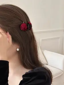 1pc New Rose Flower Princess Hair Clip, Small Side Headband, Half-Up Hairstyle, Suitable for Women Daily Wear, Parties, New Year