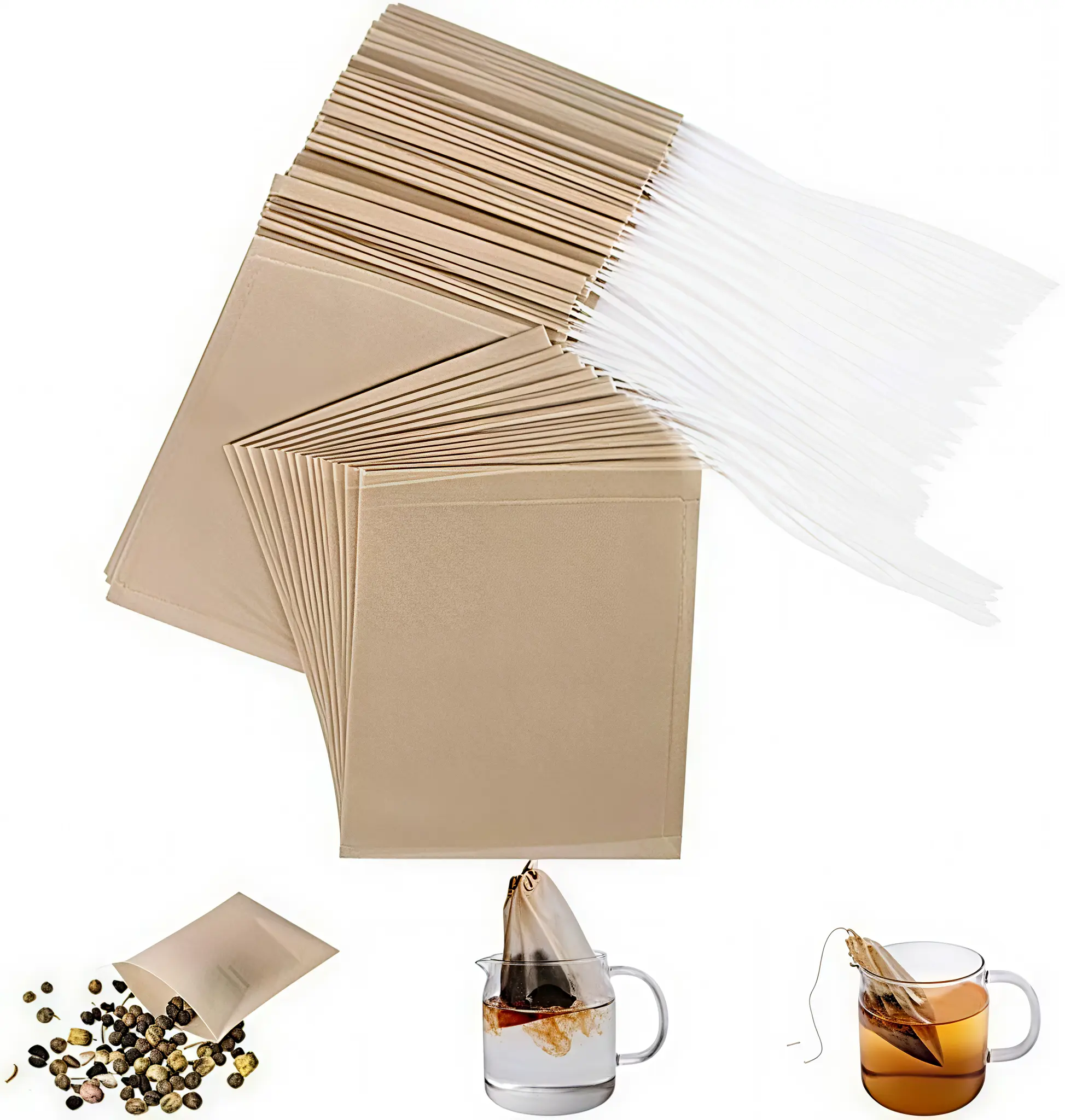 Modern Eco-Fil Wood Handle Teafilter Bags, 100-Pack Unbleached Drawstring Infuser Sachets, Biodegradable Compostable Tea Accessories for Loose Leaf Tea Making Tools, Drawstring Bag