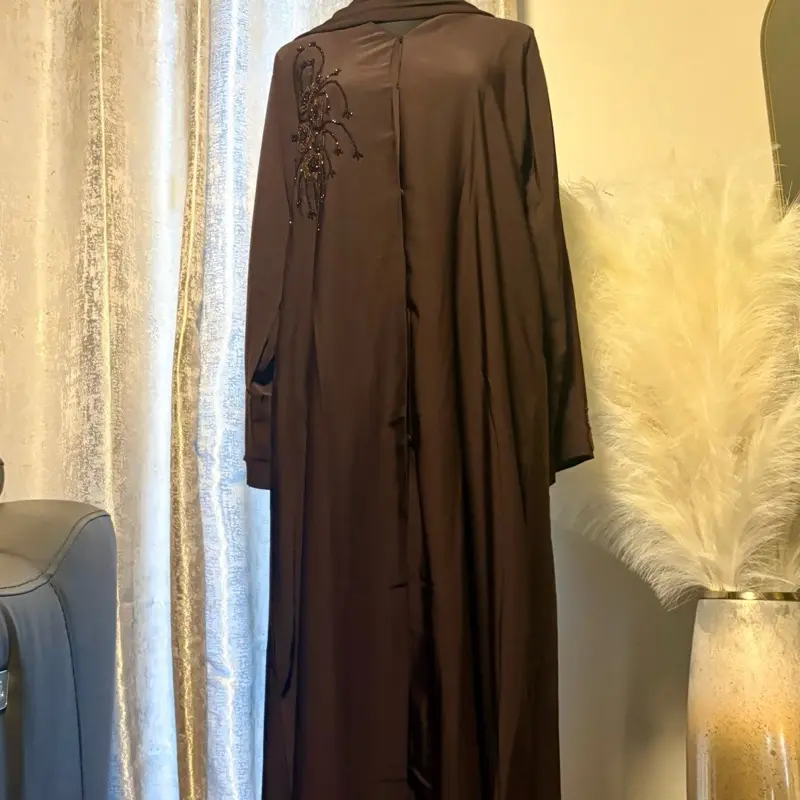 Brown Floral Embroidered Abaya