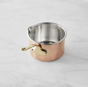 Ruffoni Historia Hammered Copper Saucepan 1-Qt Hand Hammered in Italy with Nonreactive Tin Lining & Brass Handles for Gas Electric Cooktops - Steel, Cookware