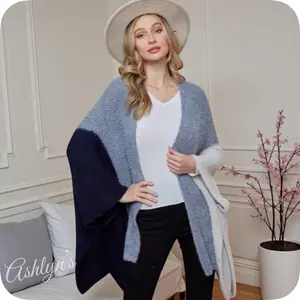 Casually Classy Fuzzy Navy Gray Cardigan Kimono