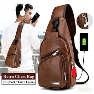 2026 New Casual PU Leather Shoulder Bag for Men, Outdoor Sport Chest Bag with USB Charging Port, Business Crossbody Sling Pack, Lightweight Durable Stylish Design Perfect for Work Commute, Travel, Hiking & Daily Use,summervibes