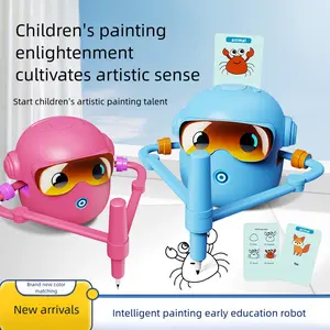 Voice Interactive Drawing Robot Kit for Kids - Intelligent Painting Early Education Robot. Painting Learning Toys for 3+ Year Old Boys Girls Birthday Party Christmas Gifts Outdoorfun Electronic, 100 Cards, 12 colorful markers, 2 drawing pens