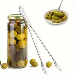 2pcs Stainless Steel Pickle Forks, Olive Forks, Long Handle Jar Pickle Grabber, Canning Fork, Cocktail Fork, Stainless Steel Fruit Fork, Kitchen Tool, Kitchen Supplies