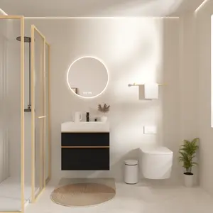 VELA 24 Inch Black Wall Mounted Bathroom Vanity with Integrated Acrylic Sink, 2 Soft-Close Drawers, Pre-Assembled,Modern Floating Cabinet