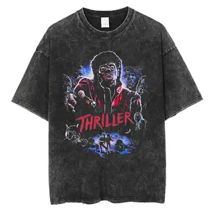 Washed Vintage Thriller Graphic T Shirt Cotton Casual Streetwear Daily Wear Retro Gothic Rock Style Punk Oversized Loose Fit For Men Women Teens Trendy Fashion
