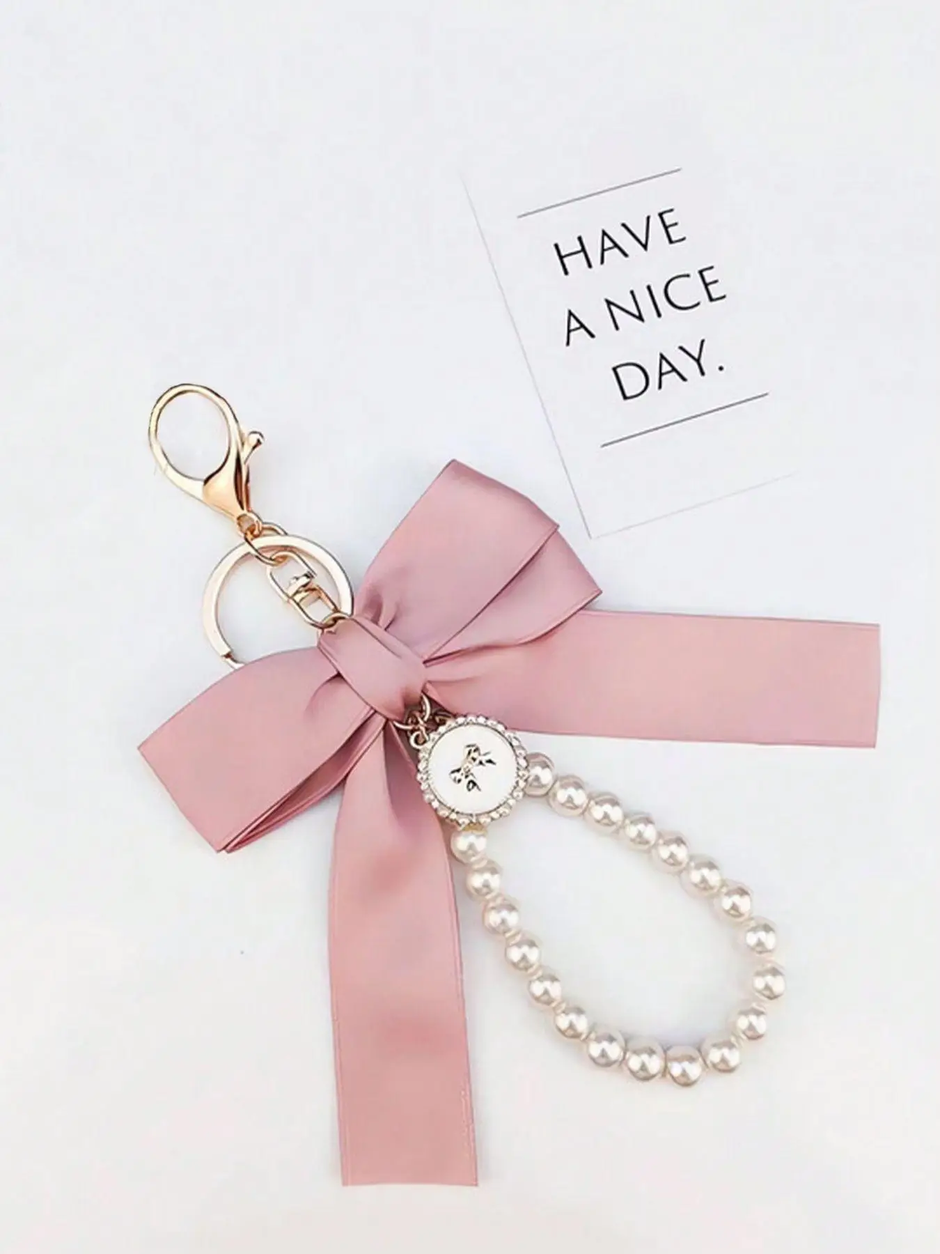 Cute Faux Pearl Decorated Wristlet Keychain, 2024 Summer & Fall Trendy Bowknot & Rhinestone Decor Keychain, Phone Wallet Key Accessories for Women & G