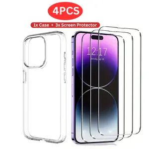 [4PCS] 3pack Tempered Glass Screen Protector with 1pcs Clear Case for iPhone Models 16, 15, 14, 13, 12, 11 and More