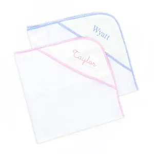 Gingham Trim White Hooded Towel - Soft & Comfortable for Kids