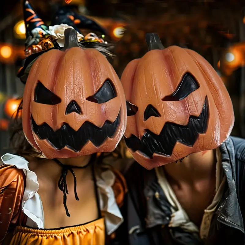 1pc Vivid Halloween Pumpkin Demon Mask - Realistic Latex Ugly Face Costume Headgear with Sharp Teeth & Grooves, Orange & Black Party Props for Adults, Non-Electric Safe Halloween Decorations, Halloween Clothes, Festive Headwear, Eerie Appearance