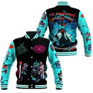 Hazbin Hotel Varsity Jacket, Animated Series Graphic Design, Casual Streetwear Style, Trendy Unisex Outfit Gift