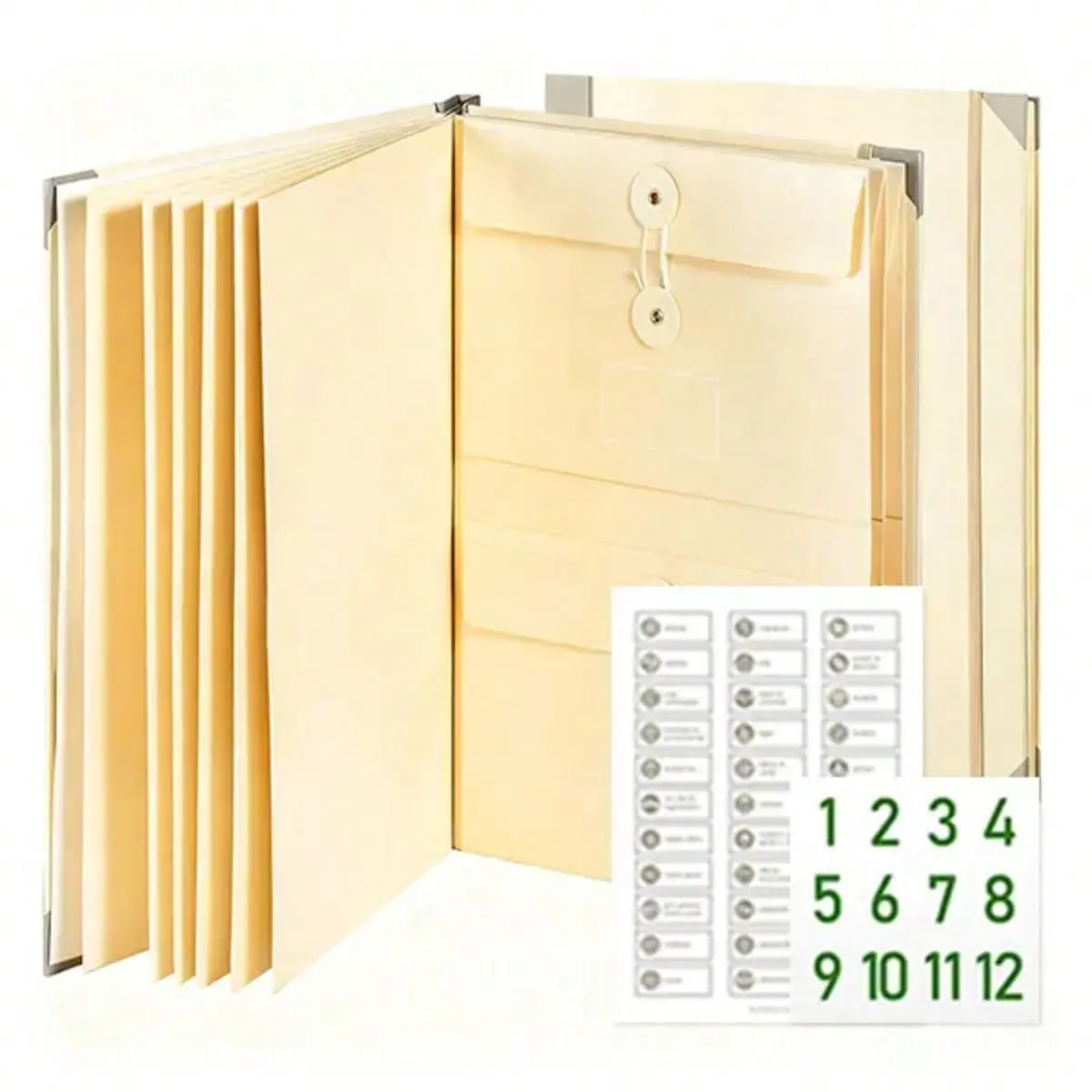 Vacuum Flask & Manila Accordion File Organizer with Multiple Slots - No Loose Important Papers, Holds Passports/Birth Certificates, Home Storage Solution for Office Use