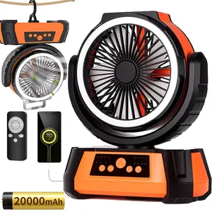 Camping Fan - 20000mAh Battery Powered Fan Rechargeable with LED Lantern - Portable Outdoor Tent Fan with Hanging Hook 4 Speeds Wind Remote Control outdoorfun