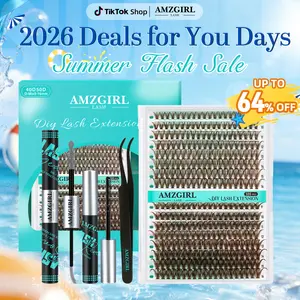 AMZGIRL Brown Lash Clusters Kit 320Pcs 40D+50D DIY Individual Lashes Extension Kit Gray Lash Bond and Seal Lash Remover for Eyelashes Extensions Lash Applicator for Eyelash Cluster Kit at Home(D-Mix9-16mm)