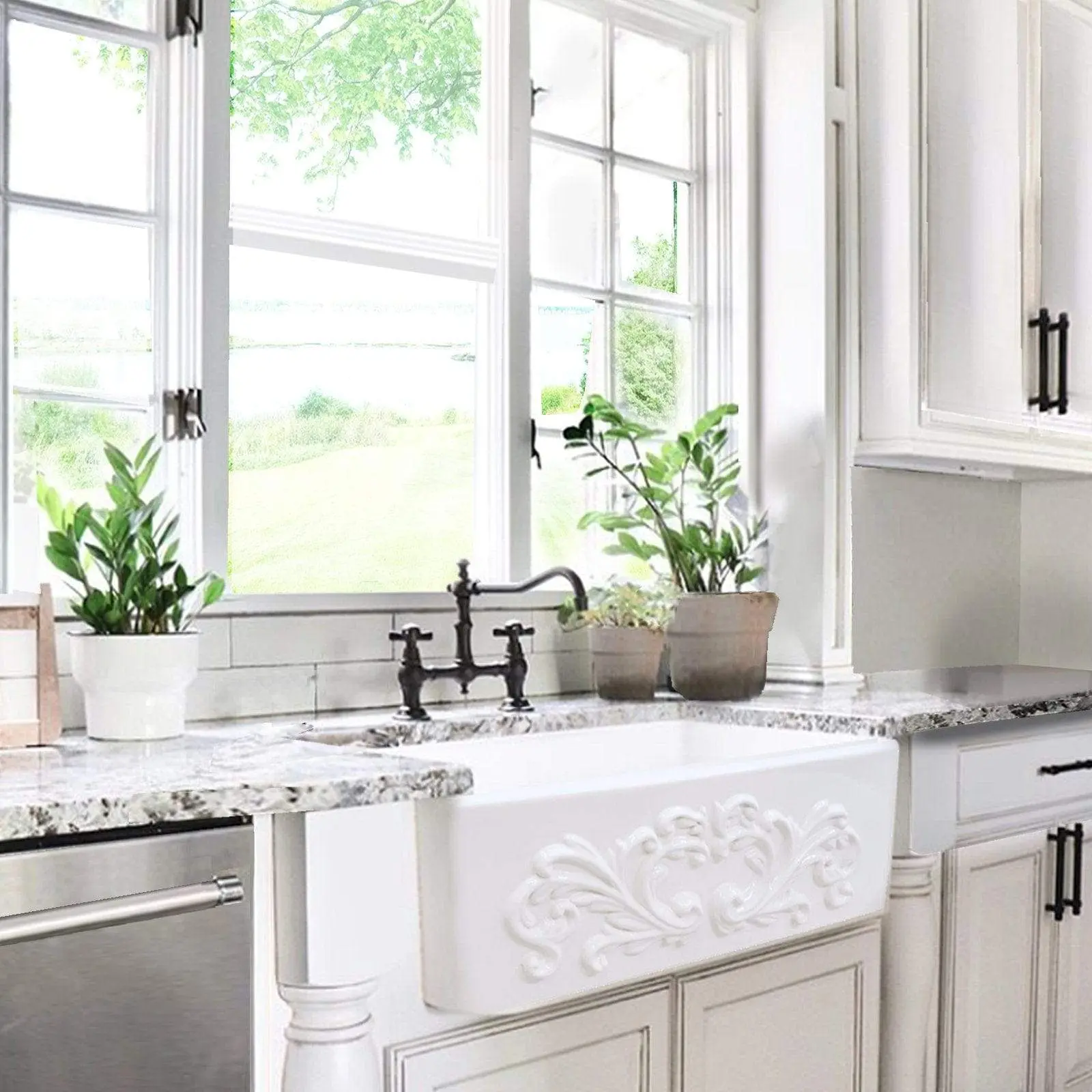 Nantucket 30" Farmhouse Fireclay Sink with Filigree Apron - FCFS3020S-Filigree