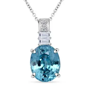 AAA n Blue Zircon and GH SI Luxuriant Lab Grown Diamond 4.20 ctw Pendant Necklace in 10K White Gold 18 Inches Christmas Gifts