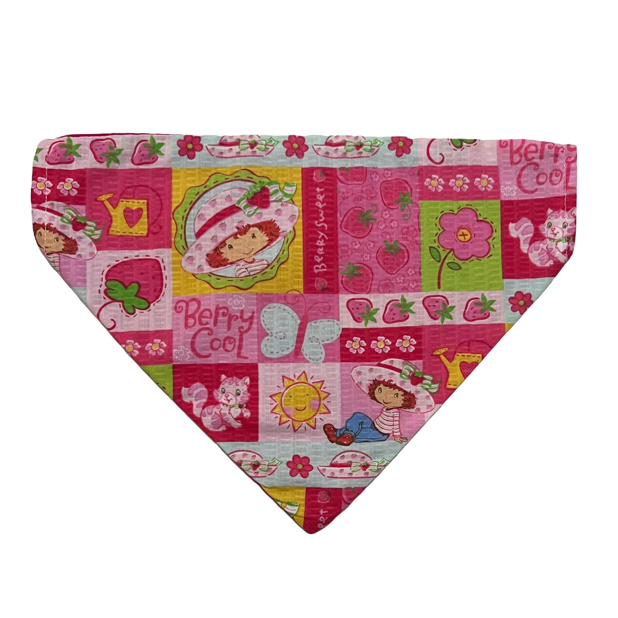 Reversible Strawberry Shortcake Print Bandanas for Dogs and Cats Elastic Neck Band or Collar Pull Soft Cotton Material All Seasons Berry Cool Design