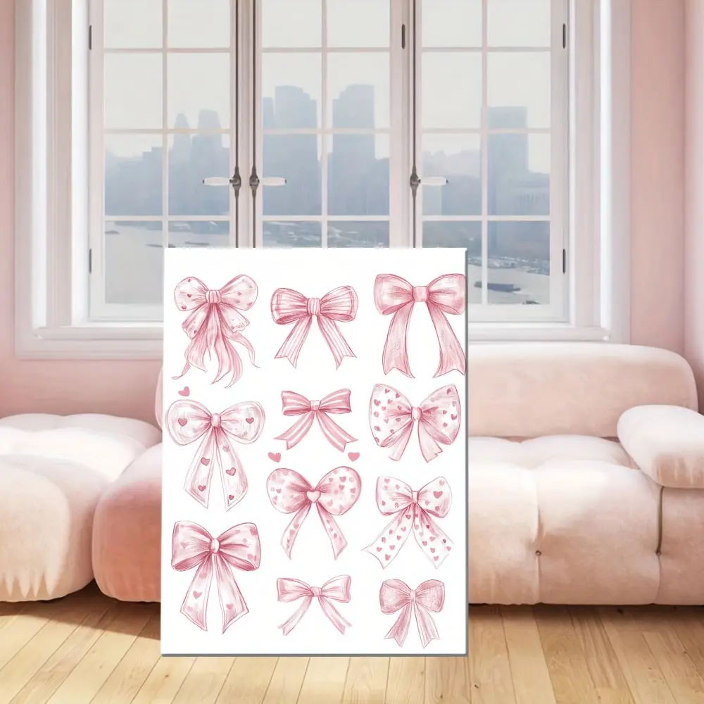 Pine Wood Frame Canvas Wall Art - 12x18inch-with frame, Colorful Pink Bows Pattern, Modern Home Decor Products, All Seasons Indoor Decor for Living Room Bedroom, Artwork