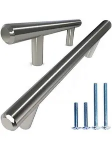 Owned Solid Stainless Steel Euro Bar Cabinet Handle Drawer Pull (1/2-inch Diameter) 5 3/8-inch Length (3-inch Hole Center) Satin Nickel 1-Pack