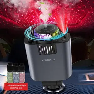 CHNKEYUN 4-in-1 Retractable Car Charger Adapter - 66W Fastcharge Dual Ports with Starlight Roof Airfreshener, USB-C Cable, Compatible with iPhone 16/15/14/13/12, Android, Car Interior Accessories