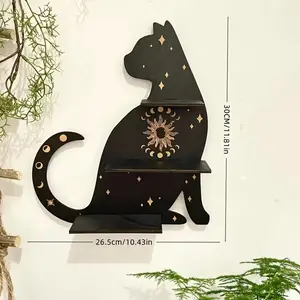 Cute Black Cat Wall Shelf - Decorative Crystal Display Floating Shelf for Bedroom, Living Room & Gothic Room Decor