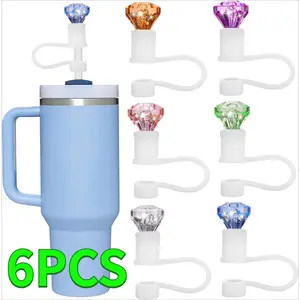 6PCS 40/30 Oz Silicone Straw Tips Cover for Stanley Reusable Drinking Straw Covers Cap Diamond Style10mm Cup Straw Accessories Drinking Straw Plugs Protective Cover  Tumbler