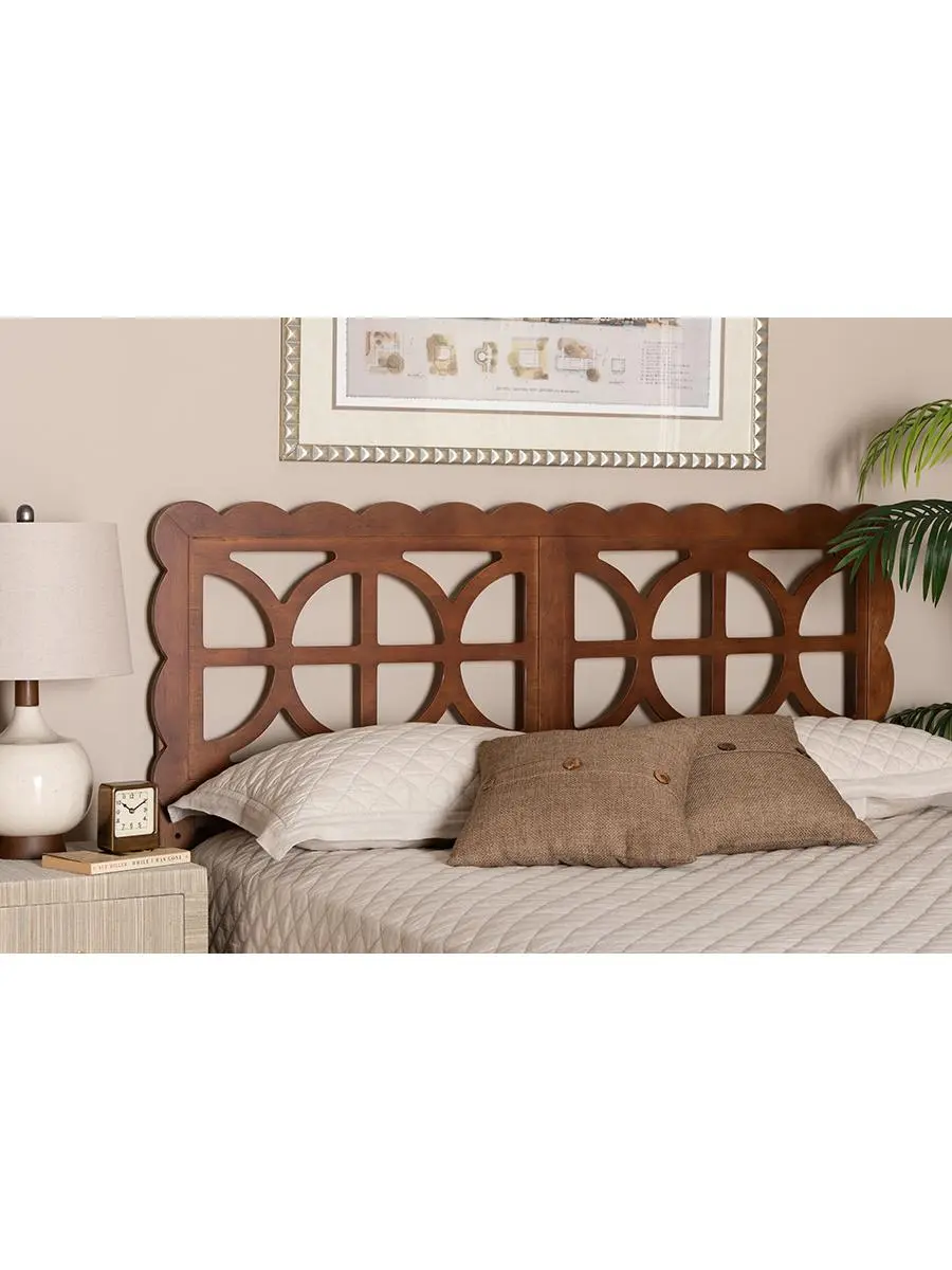 Baxton Studio 193271477746 Nansen Wood Headboard with Scalloped Frame - Geometric Cutout Decorative Panel for Bed Frame, Modern Coastal Bedroom Accent with Adjustable Height, Walnut Brown - Full Size, Adjustable Bed Headboards, Brown Headboards