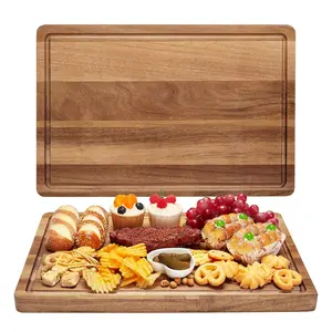 Garvee Acacia Wood Cutting Board, Bamboo Wood Cutting Board for Kitchen, Reversible, Cheese Charcuterie Board, with Side Handles and Juice Grooves, 18x12"