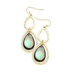 Beautiful Gold Color Abalone Teardrop Dangle Earrings