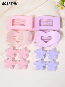 12pcs pink purple hair clip set, fresh Macaron color heart big love hair clip, square ingot clip, grid bauhinia flower clip combination, ladies daily commute