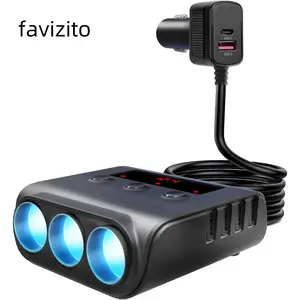 Car Cigarette Lighter Splitter Socket, 180W QC3.0 & PD3.0 Car Charger Adapter, 9 in 1 Car Fast Charger Splitter for Phone, Camping GPS, Dash Cam