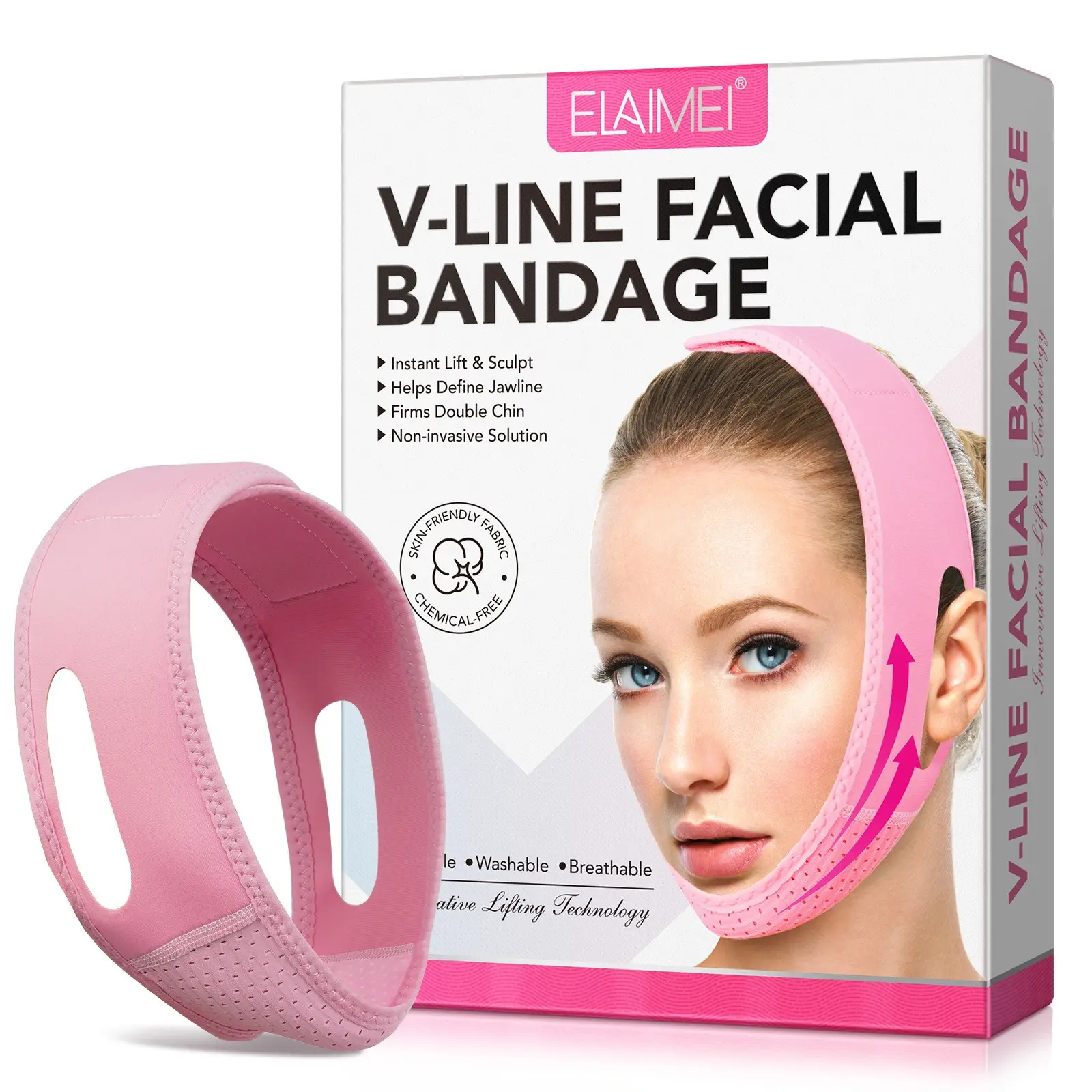 ELAIMEIV Face Mask: 3D lifting technology sculpts a V-shaped face. Designed to contour the jawline and target double chins, it applies gentle pressure to tighten sagging skin, quickly reduce puffiness, minimize the appearance of a double chin, and define