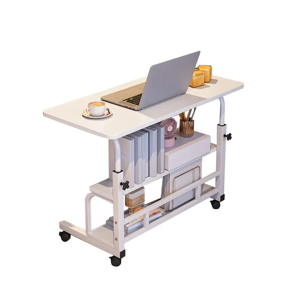 31.5" Mobile Standing Desk, Adjustable Height Portable Rolling Desk Small Computer Desk, Mobile Stand Up Desk With Wheels & Storage Shelves For Home Office School
