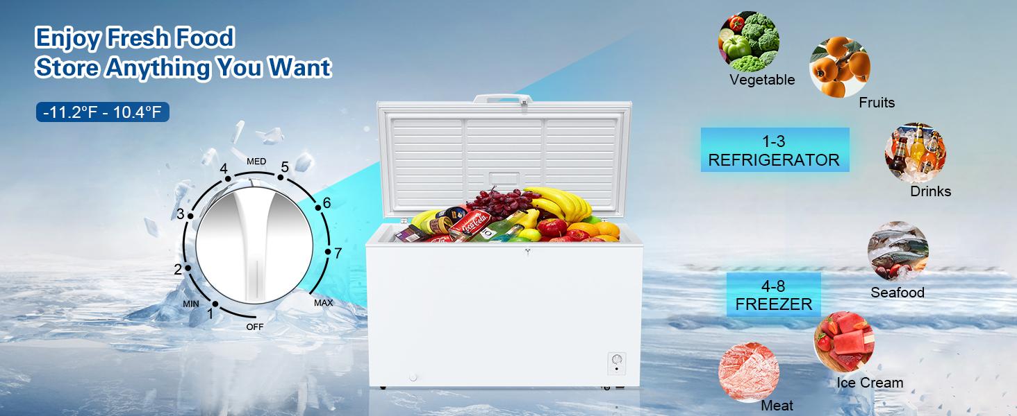 15.0 Cu.Ft Deep Freezer, Large Chest Freezer for Families with Removable Basket& 8 Adjustable Thermostat, Energy Saving Freezer Front Drain Free Standing Top Open Door for Home, Kitchen， mini fridge mini fridges fridge