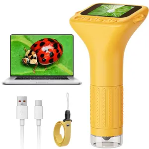 Portable Children Microscope, Mini Handheld Digital Pocket Microscope, IPS Screen Electronic Magnifier, 8 Adjustable LED Lights, Photo and Video Function