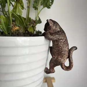Whimsical Cat Statue with Hanging Planter, Faux Copper Finish, Home & Garden Decor, Ideal for Halloween, Christmas, Easter, Thanksgiving