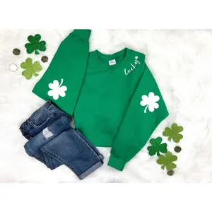 St. Patricks Day Sweatshirt for Women, Lucky Crewneck, Shamrock Elbow Sweatshirt