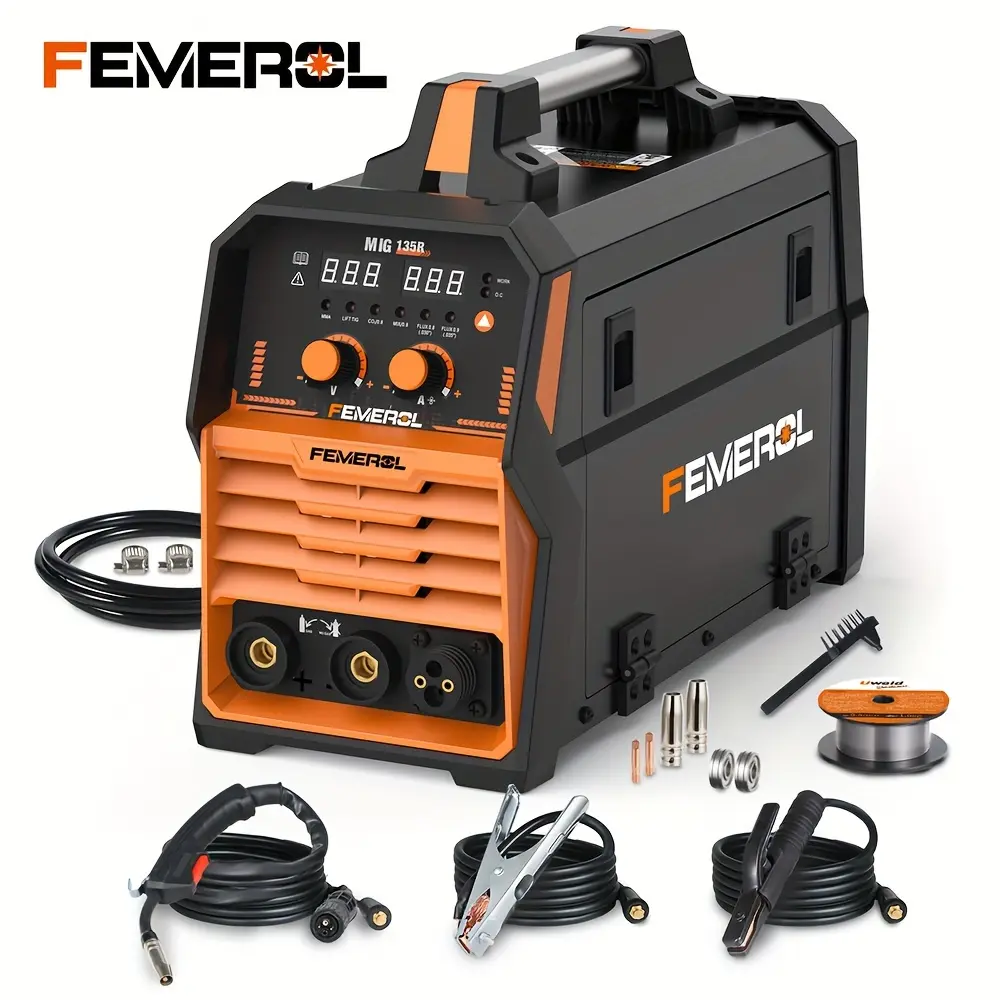 135A 4-in-1 MIG Welder, 110V Gas/Gasless Flux Core, Lift TIG & Stick ARC Welder with Synergic IGBT Inverter, Portable Welding Machine for Home Repair, DIY & Beginners, FEMEROL