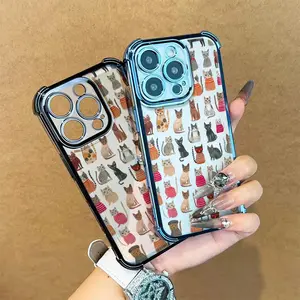 Adorable Cat Pattern Clear Phone Case for iPhone 17 Pro Max 16 Pro 15 Plus 14Pro 13 12 11 XS Max XS XR & Samsung Galaxy S25 Ultra S24 Plus S23 Shockproof Protective Case Aesthetic Pet Smartphone Cellphone