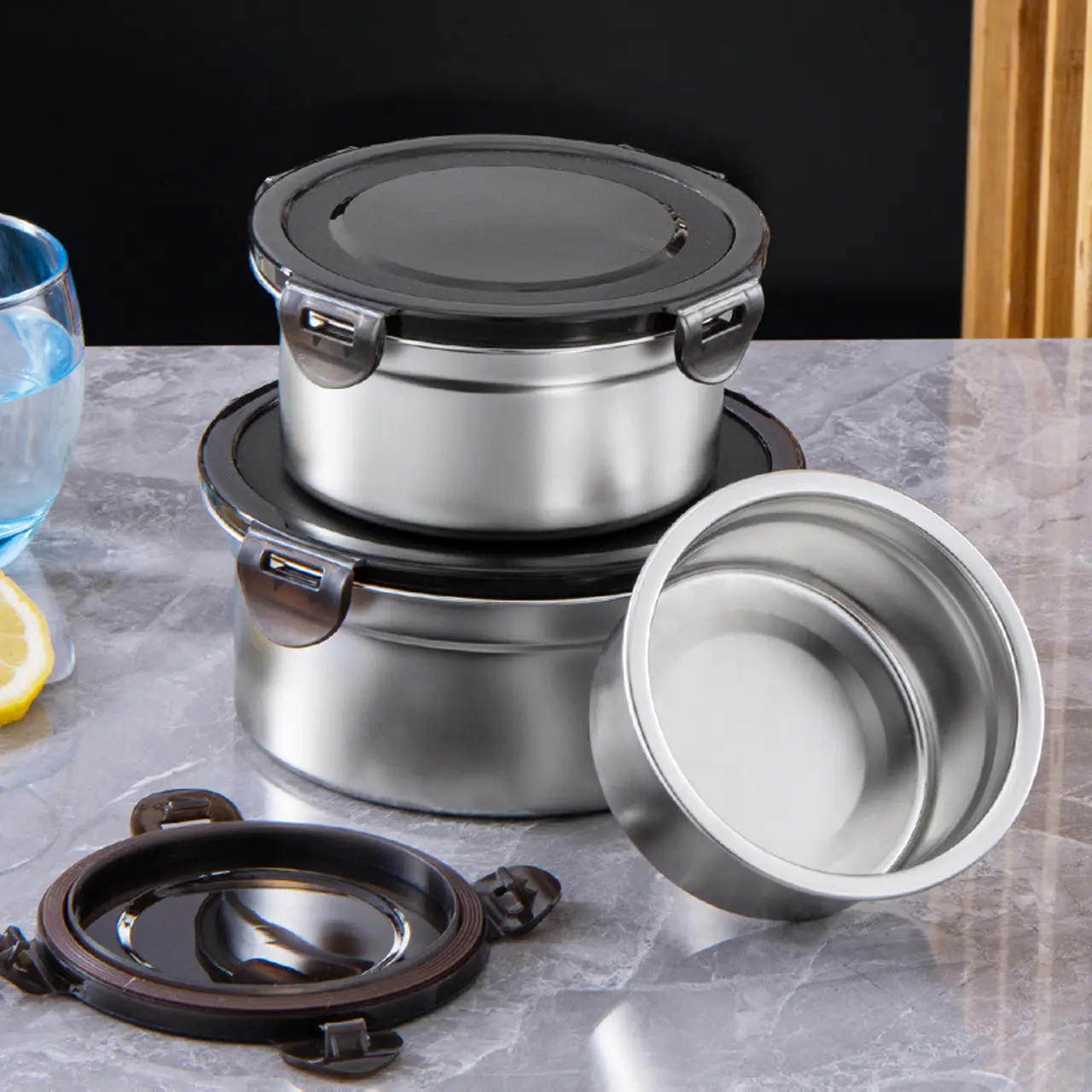 Stainless Steel Food Storage Box for Fridge, Airtight Sealing Lunch Box for Fruit and Meal Prep, Korean Style Bento Box