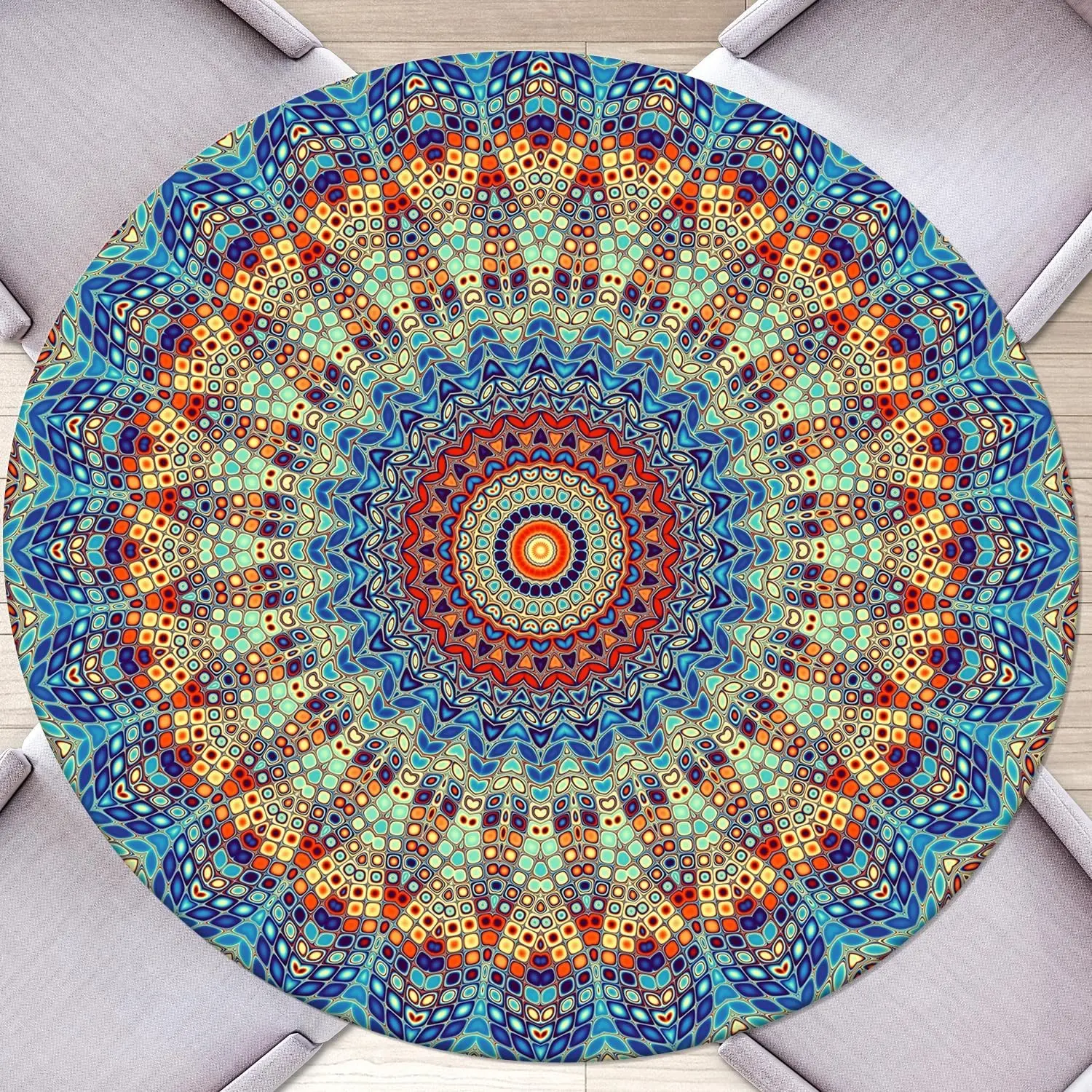 Round Fitted Tablecloth with Elastic Round Outdoor Tablecloths Round Elastic Tablecloth for Tables Waterproof Wipeable Table Cover for Picnic,Camping,Dinner (40''-44'')