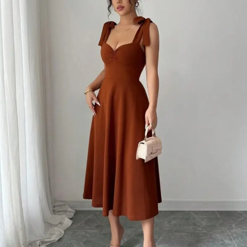 Elegant Aesthetic Solid Color Strap Sleeveless Casual Dress, Chic Dress for All Seasons, Summer, New Arrival Long Skirt Women's Clothing, Stylish Backless Gown for Any Occasion, Elegance, Womenswear