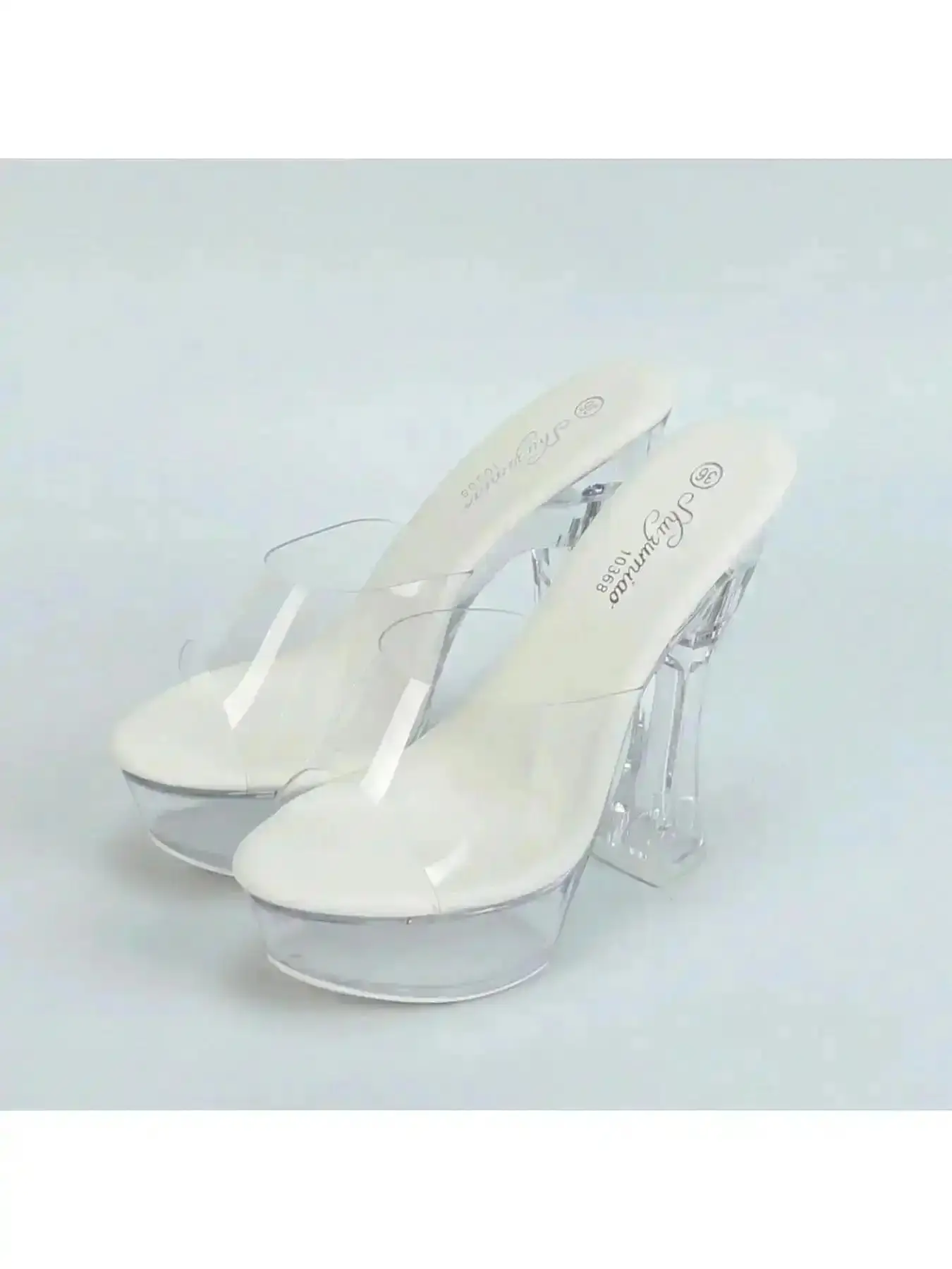 Women's White Crystal Thick Heels Clear Plat Stylish Sleek Sndls Party Footwear 14cm High Slipper Dance Sexy for LFD-10365-1 coastal summer style vacation beach day warm weather tropical poolside Trendy Daily Shoes