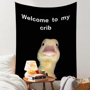 Welcome To My Crib Duck Pattern Tapestry, 1 Count Fun Duck Room Flag, Durable Wall Hanging Blanket for Home Bedroom Living Room Dormitory Decor, Bedroom Decor for Valentine's Day Gift, Wall Tapestries