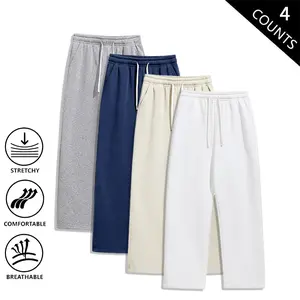 4-Pack Men’s Wide-Leg Sweatpants, Casual Drawstring Pants, Soft Stretch Breathable Pants