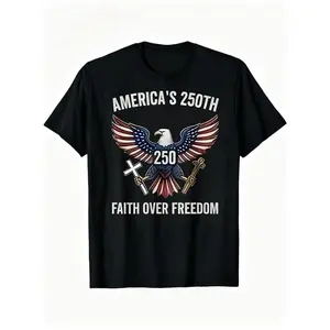 USA 250th Anniversary Eagle Holding Cross Casual Adults Independence Day Men's Graphic Tee