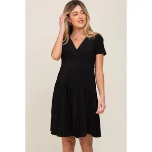 Black Pleated Maternity/Nursing Dress